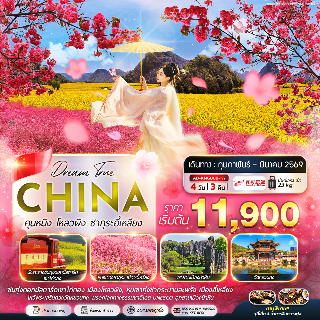ทัวร์จีน คุนหมิง โหลวผิง ซากุระอี้เหลียง 4วัน 3คืน (KY)